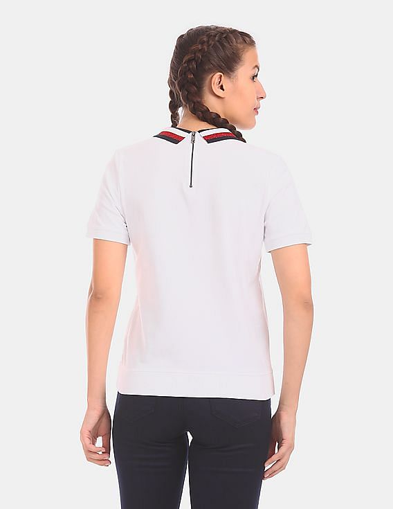 Tシャツ・カットソー MSGM Woman Polo Shirt White 3841MDM2082572790 2A Buy Tommy Hilfiger Women White Slim Fit Round Logo Polo