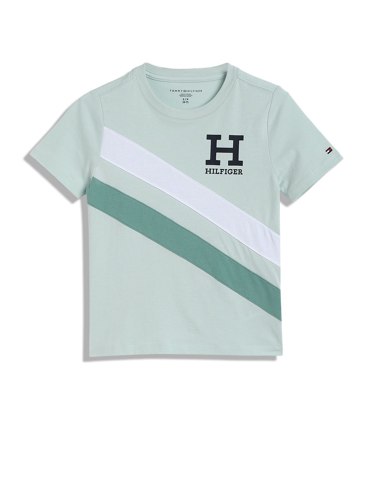 Tommy Hilfiger Boys Green Diagonal Striped T-Shirt