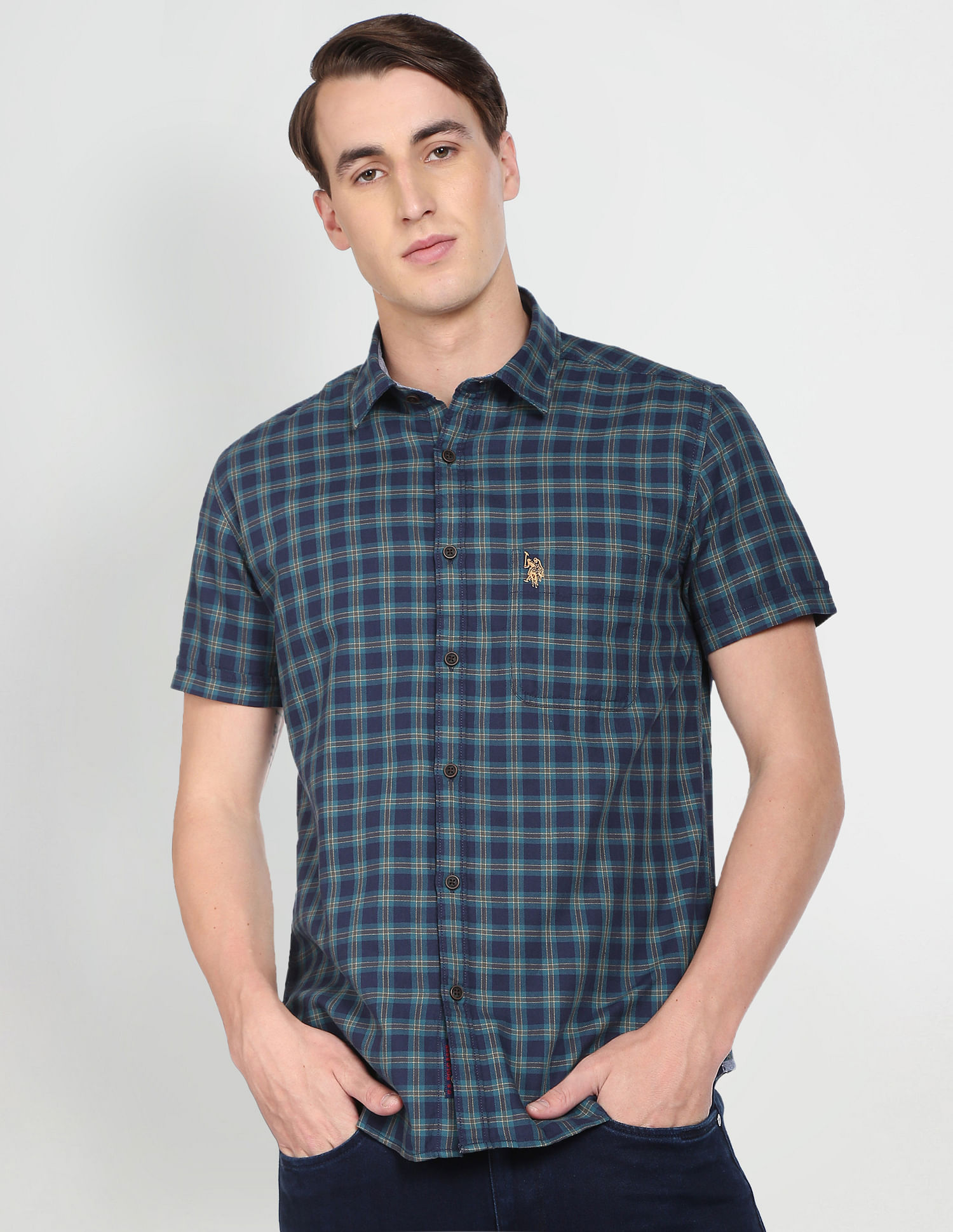 U.S. Polo Assn. Denim Co. Short Sleeve Tartan Cotton Casual Shirt