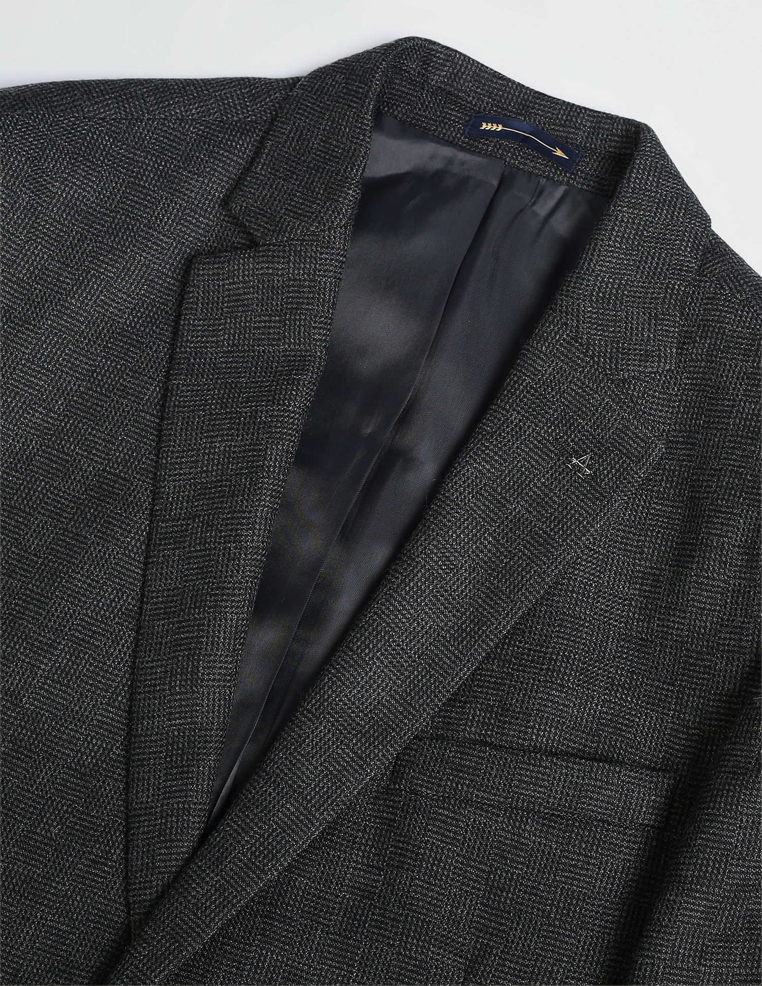 Arrow Notch Lapel Collar Patterned Knit Blazer