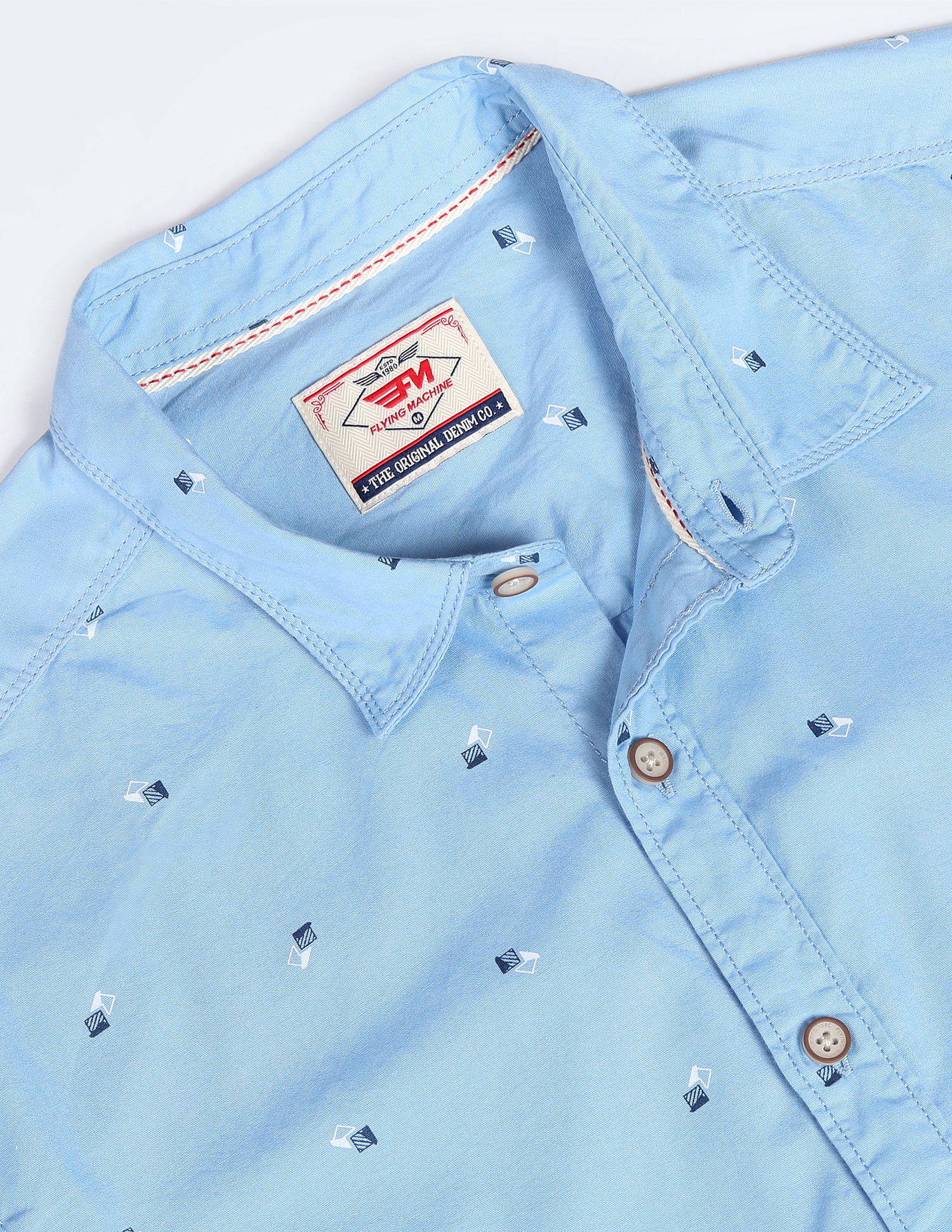 Flying Machine Spread Collar Geometric Print Shirt