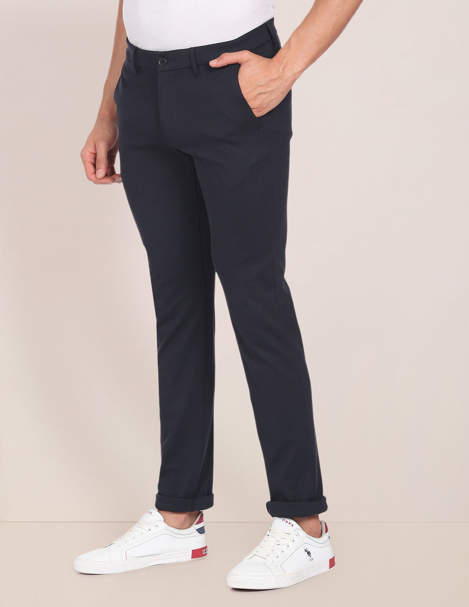 U.S. Polo Assn. Mid Rise Denver Slim Fit Knit Casual Trousers