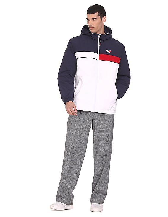Buy Tommy Hilfiger Men Navy Colour Block Padded Hooded Jacket