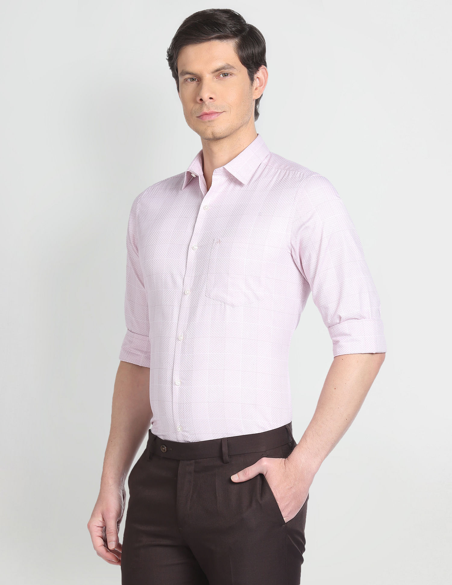 Arrow Woven Patterned Grid Formal Shirt
