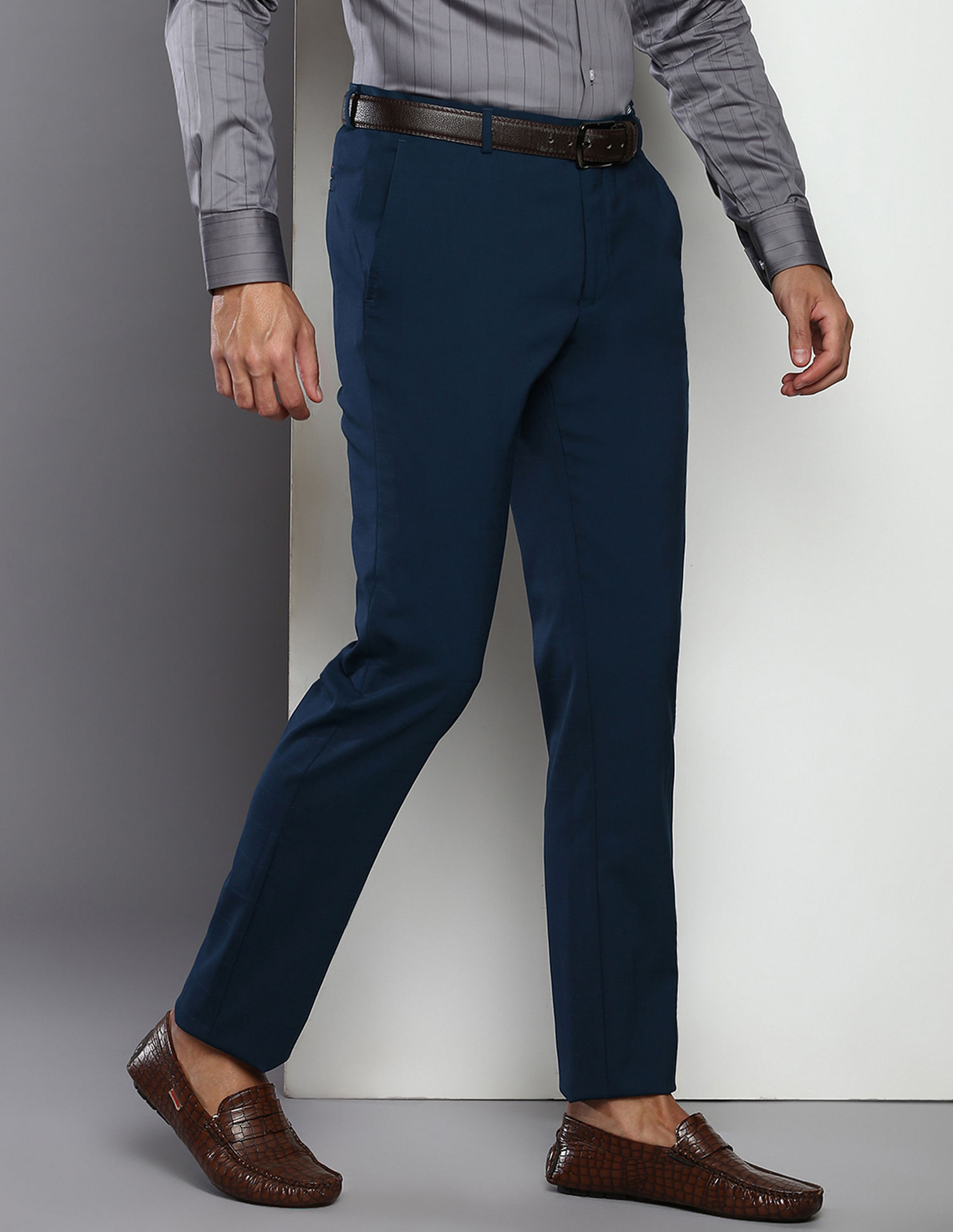 Buy Sojanya Royal Blue Checks Trousers for Men Online @ Tata CLiQ