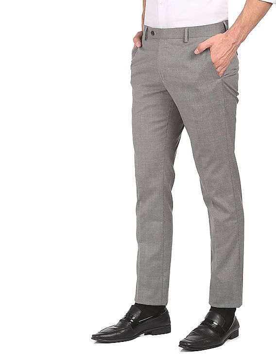 BURRAQ Mens Grey checked strecheble Lycra cotton formal trousers