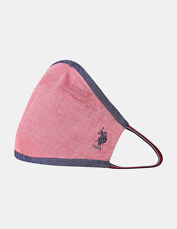 U.S. Polo Assn. Unisex Adults Grey And Pink Triple Layer Reversible Anti Bacterial Reusable Face Masks - Pack Of 3