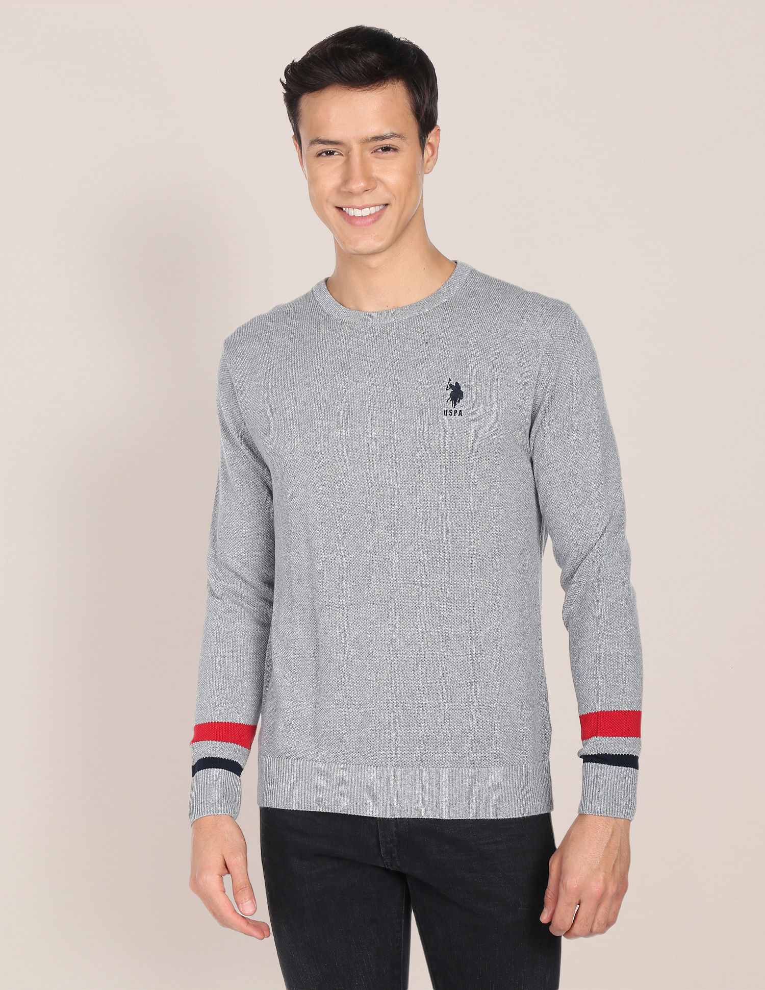 U.S. Polo Assn. Crew Neck Self Design Cotton Sweater