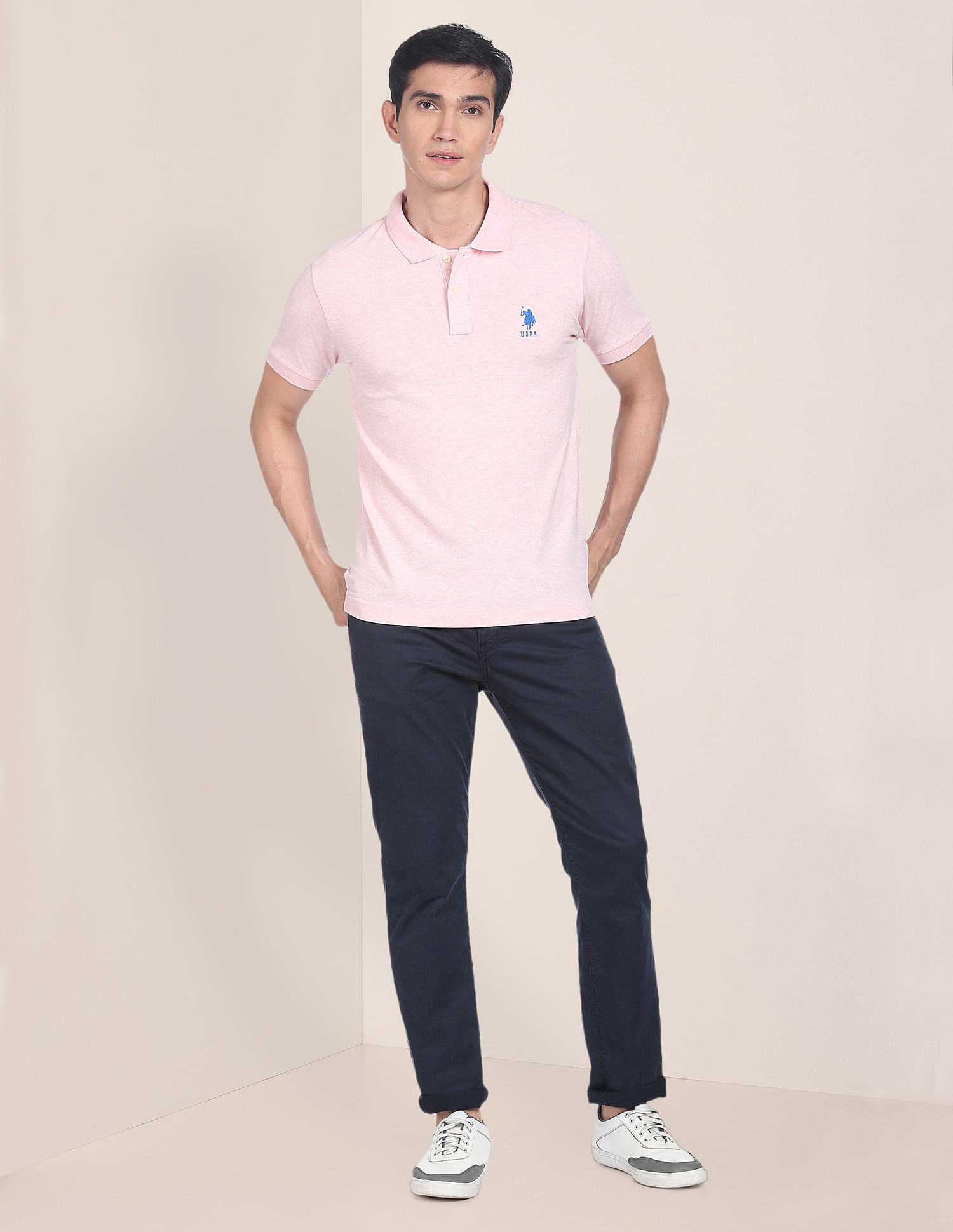 U.S. Polo Assn. Ribbed Collar Heathered Pique Polo Shirt