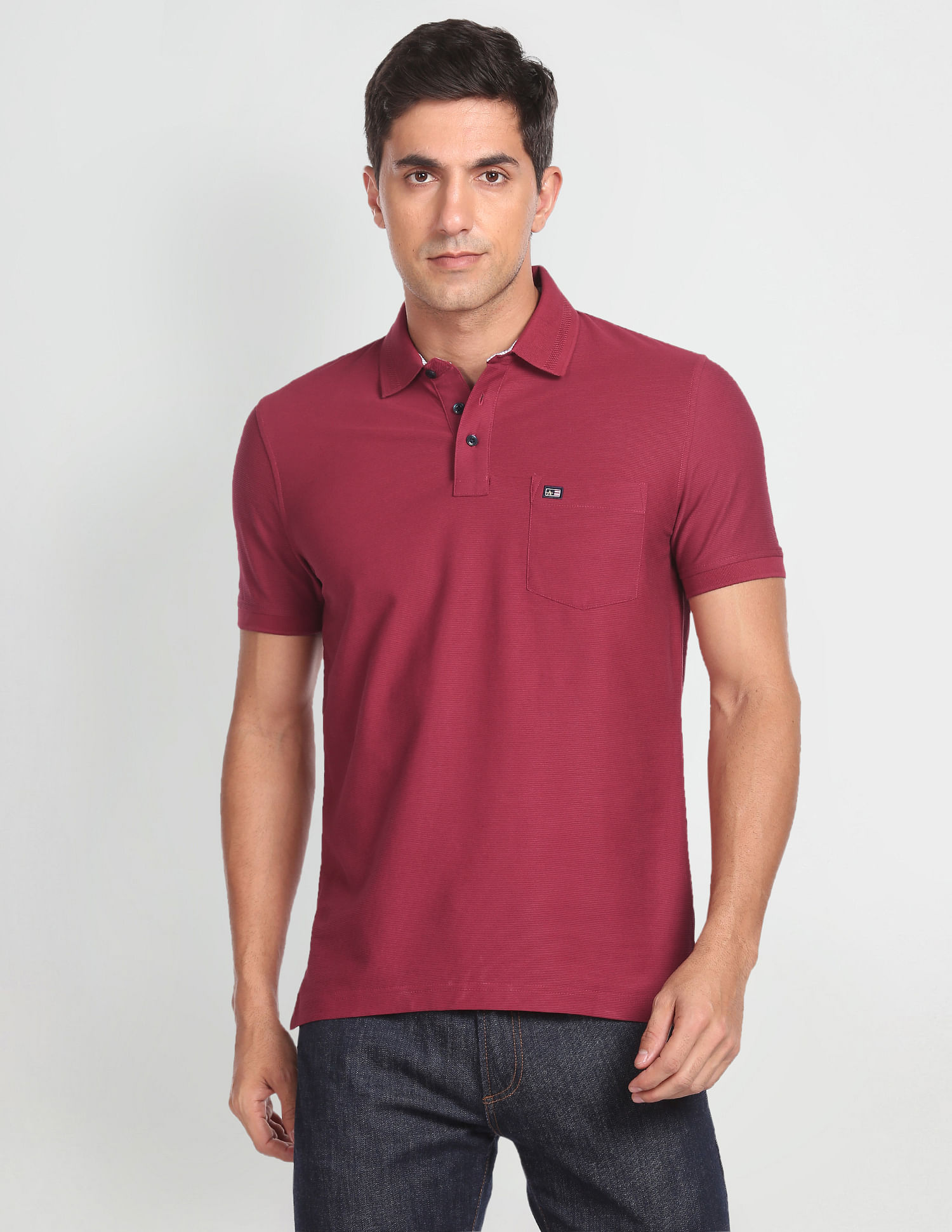 Arrow Sports Patterned Collar Textured Polo Shirt