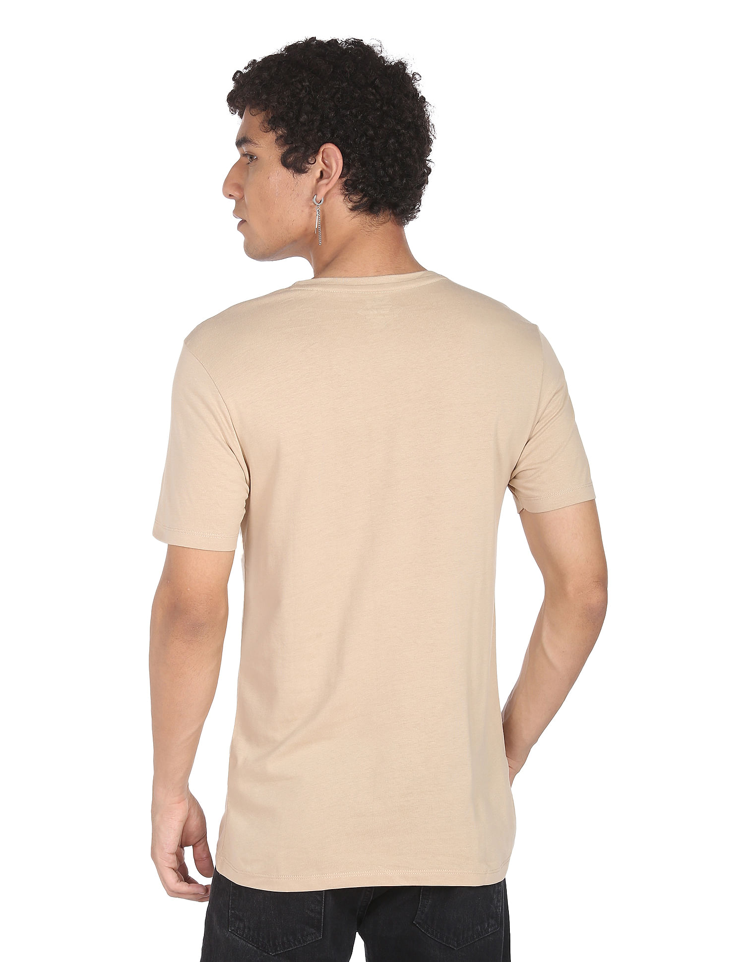 Flying Machine Patch Pocket Solid Cotton T-Shirt