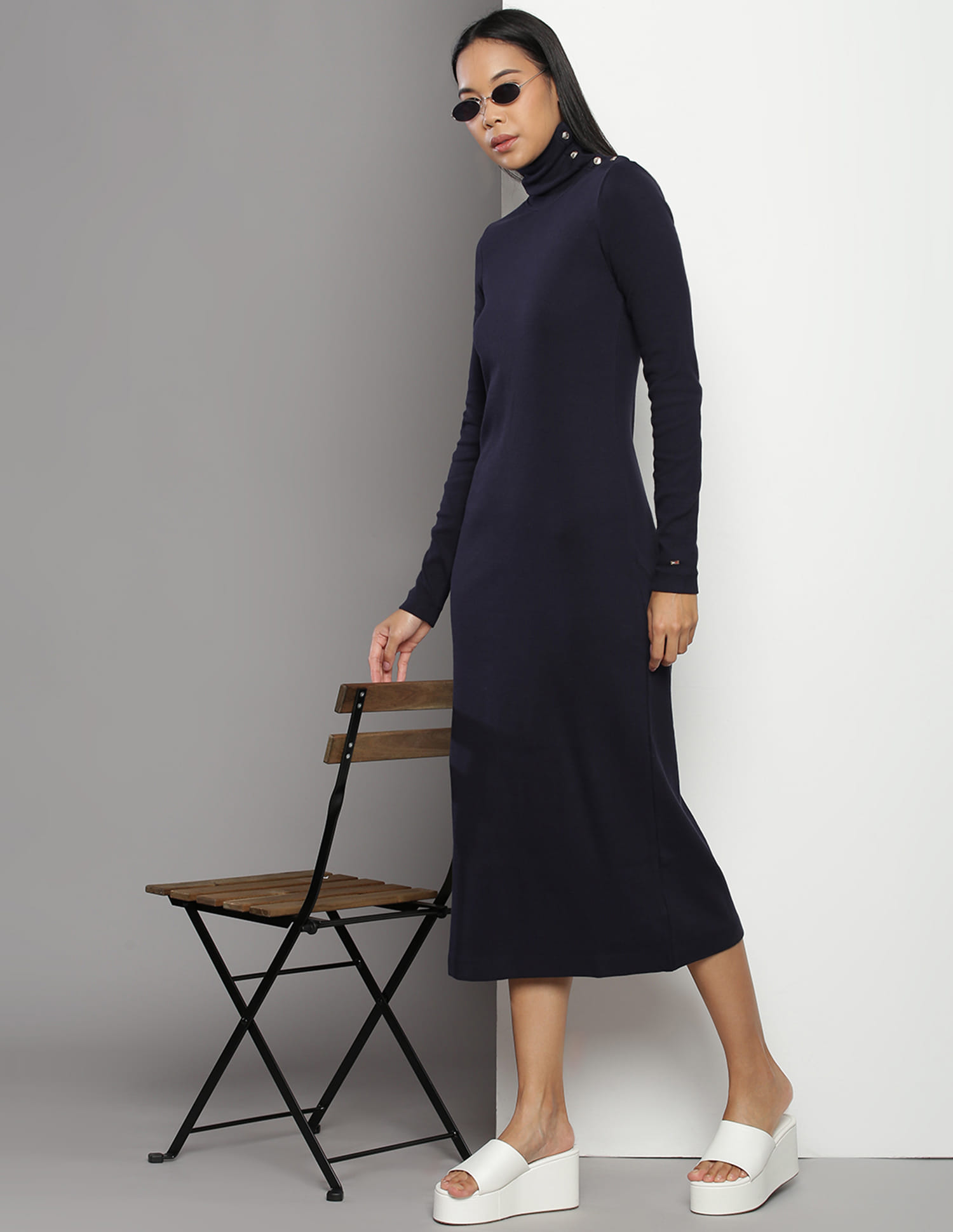 Buy Tommy Hilfiger High Neck Long Sleeve Bodycon Dress