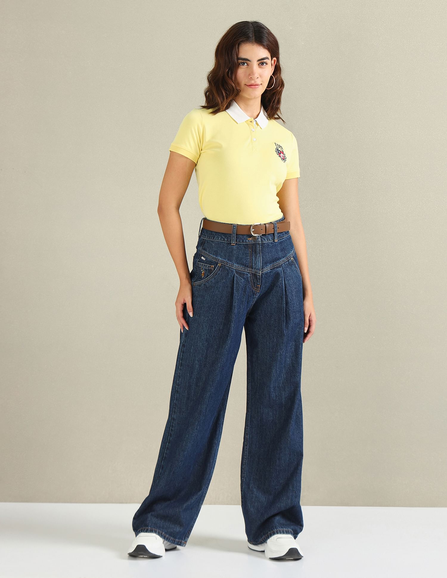 U.S. Polo Assn. Women Contrast Collar Crest Polo Shirt