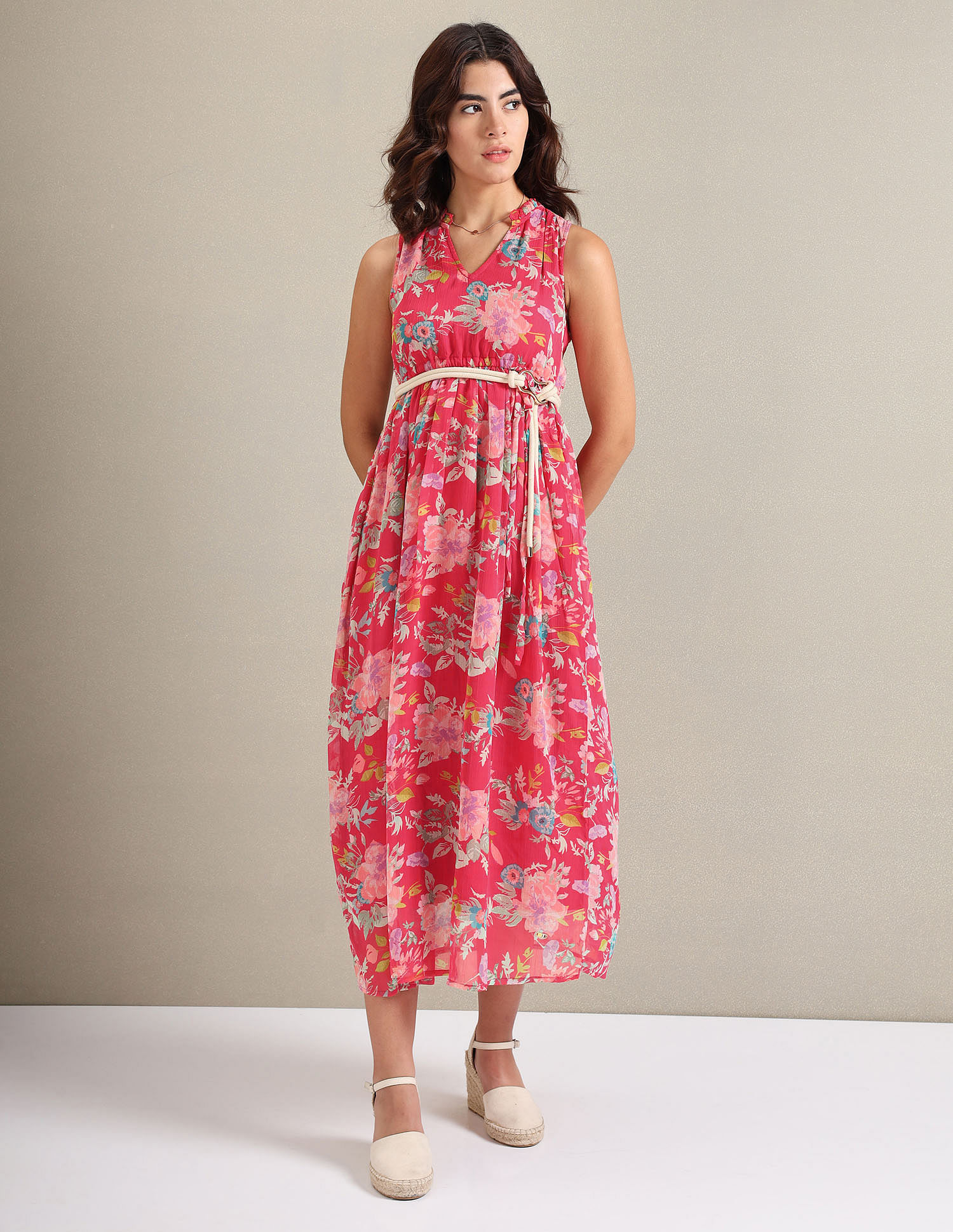 Floral Printed Shoulder Straps Maxi Dress – pluss.in