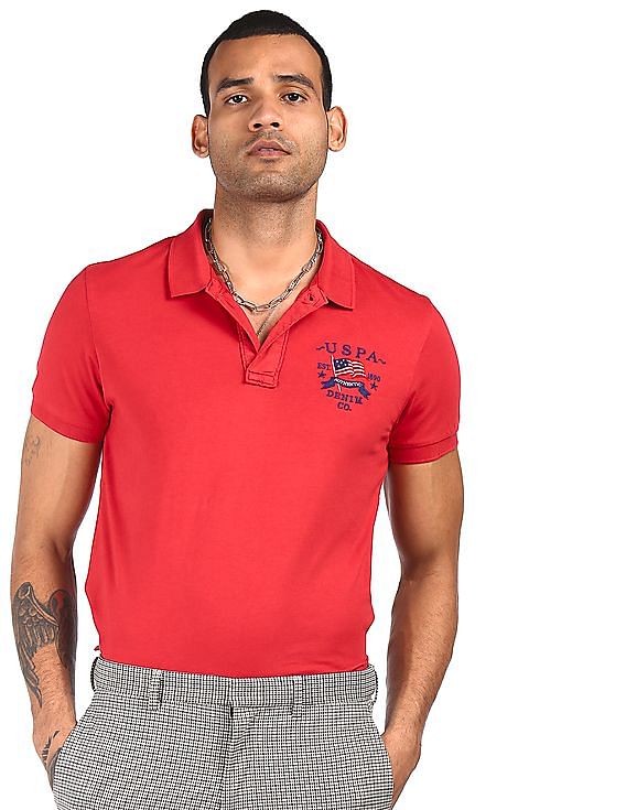 Buy . Polo Assn. Denim Co. Men Red Polo T-shirt with Signature Branding  