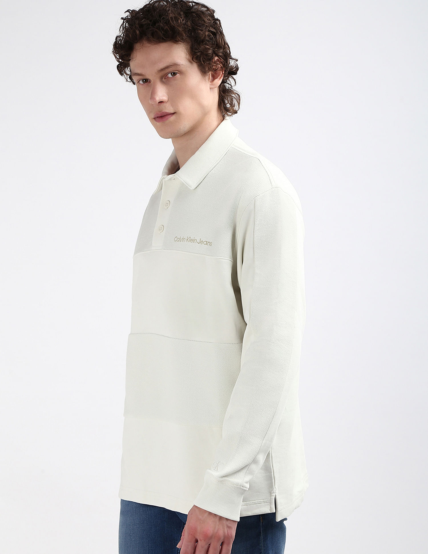 Calvin Klein Reverse Terry Stripes Polo Sweatshirt