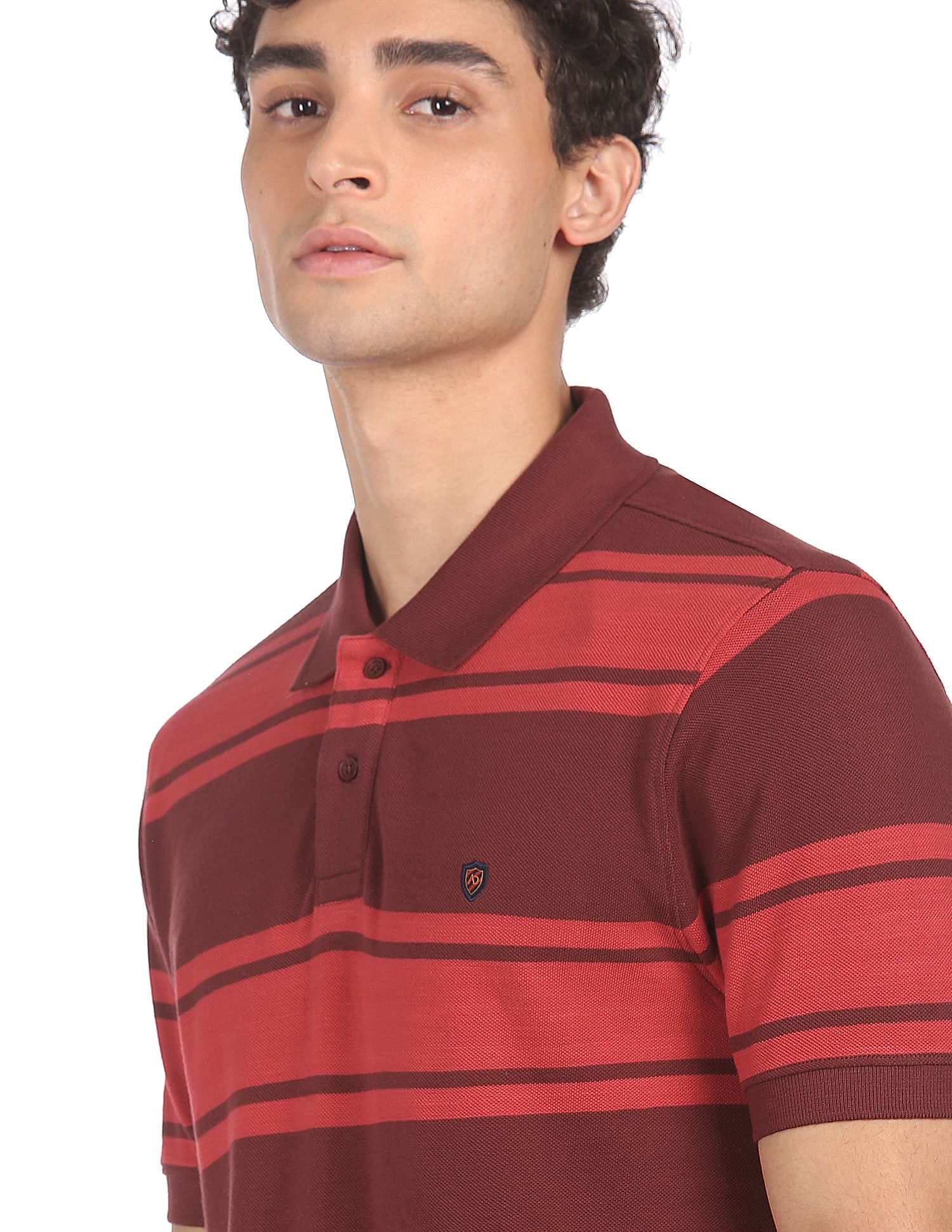 AD by Arvind Cotton Horizontal Striped Polo Shirt