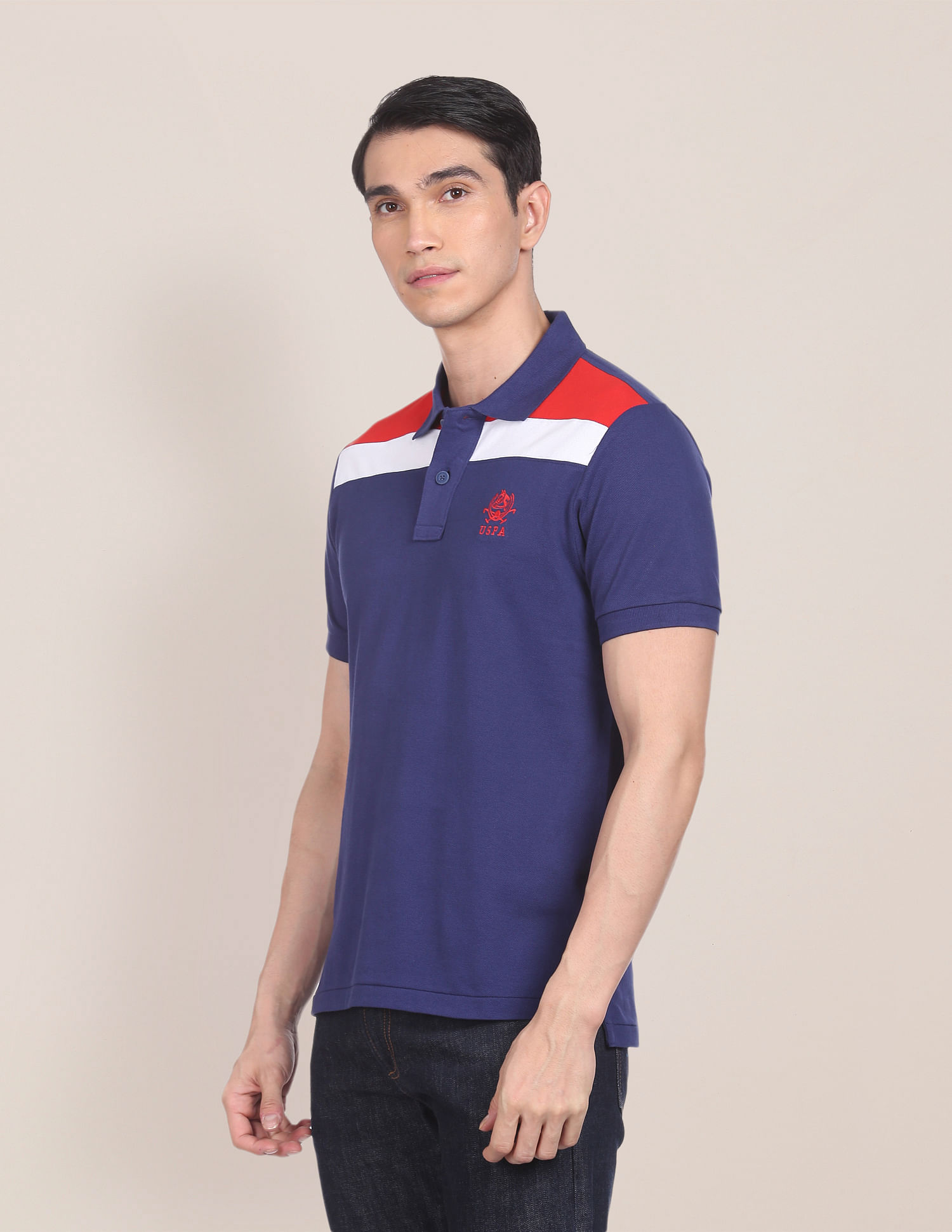 U.S. Polo Assn. Logo Embroidered Colour Block Polo Shirt