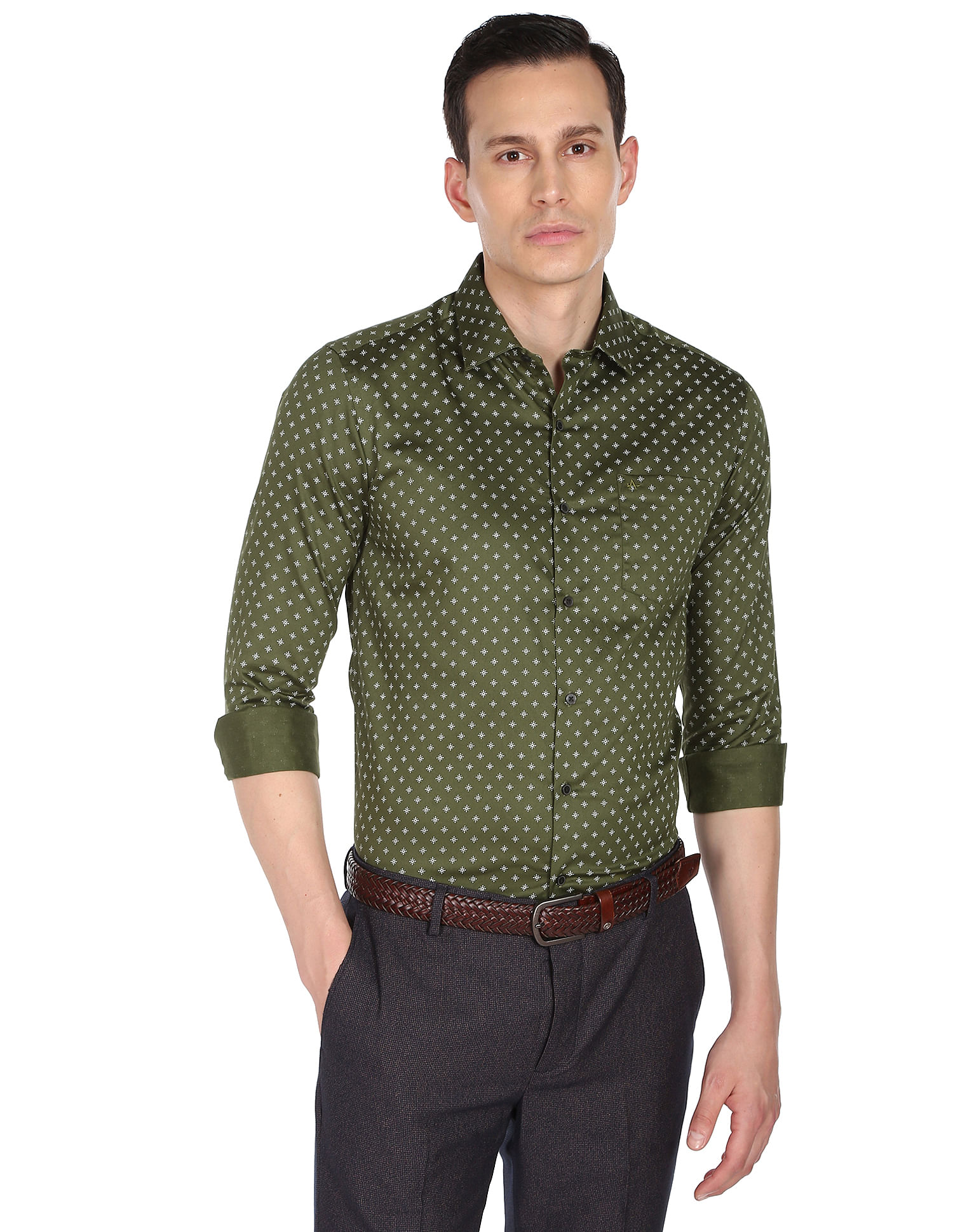 Buy Arrow Men Dark Green Slim Fit Patterned Formal Shirt - NNNOW.com