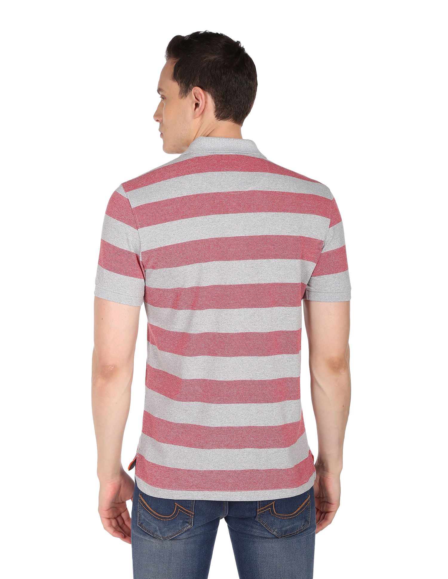 AD by Arvind Cotton Horizontal Stripe Polo Shirt