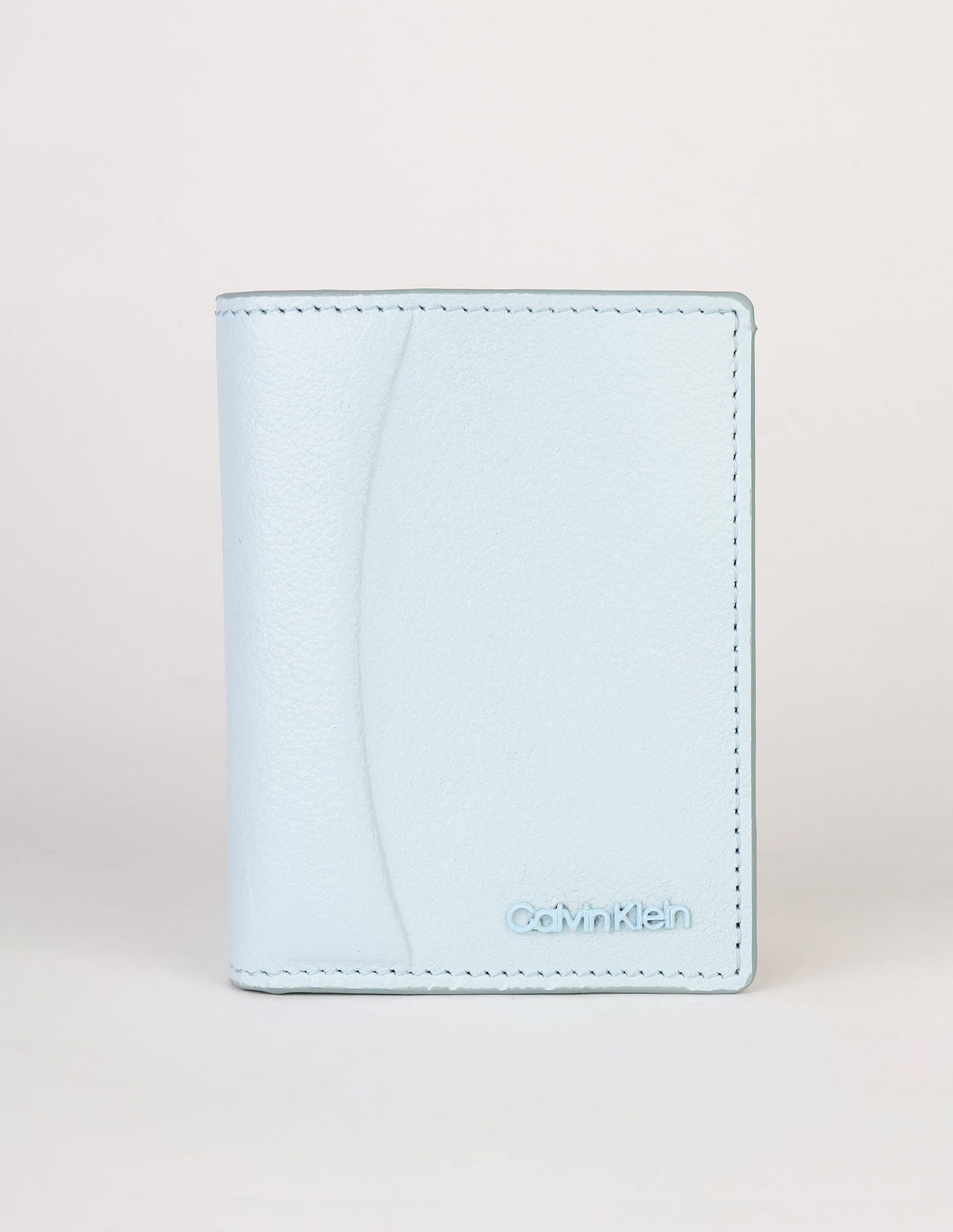 Calvin Klein Solid Blue Leather Bi-Fold Wallet