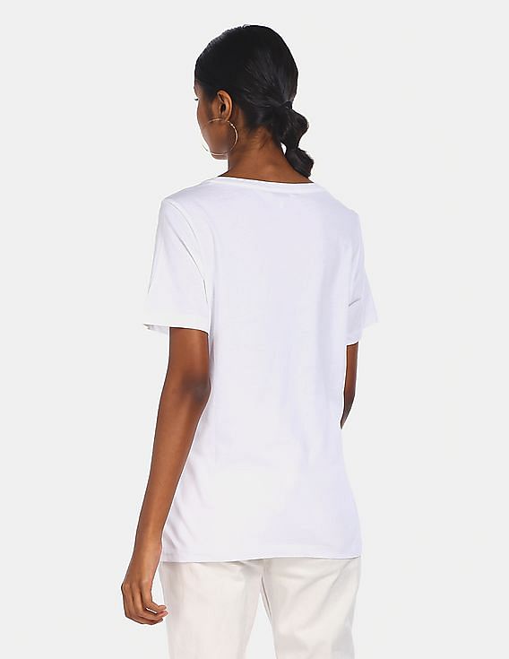 売れ筋商品|||トミーヒルフィガー カットソー トップス レディース Women's Cropped Cotton Crewneck T-Shirt Ancient White Buy Tommy Hilfiger Women White Brand Print Cotton T-Shirt