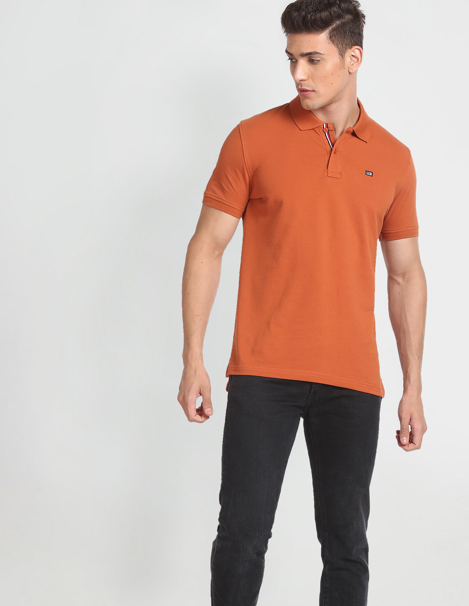Arrow Sports Ribbed Collar Solid Polo Shirt