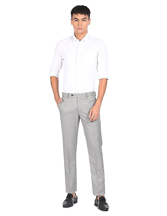 Buy Arrow Flat Front Textured Formal Trousers - NNNOW.com