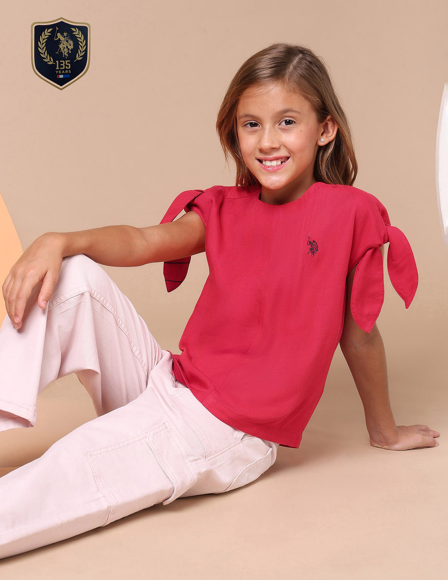 U.S. Polo Assn. Kids Girls Tie Up Sleeves Regular Top