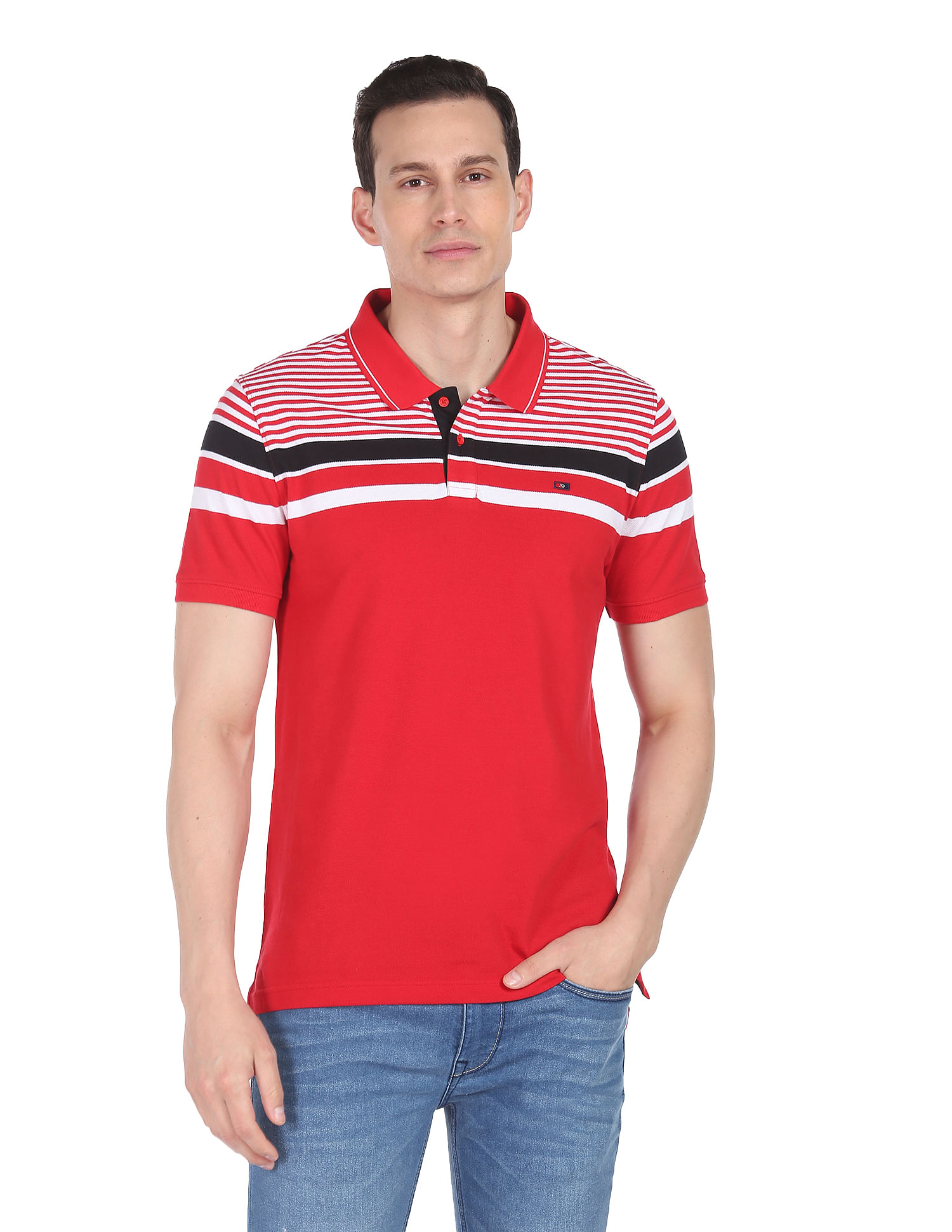 AD by Arvind Cotton Horizontal Stripe Polo Shirt