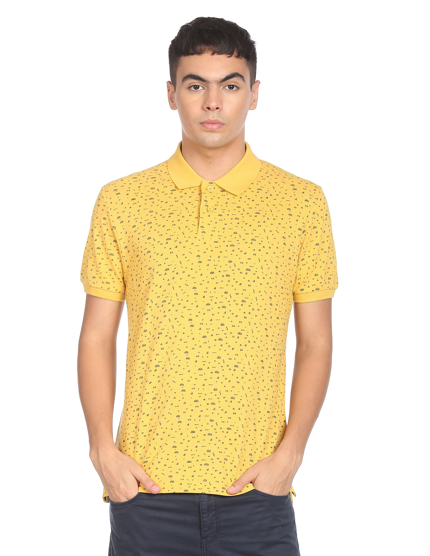 Flying Machine Abstract Print Cotton Polo Shirt