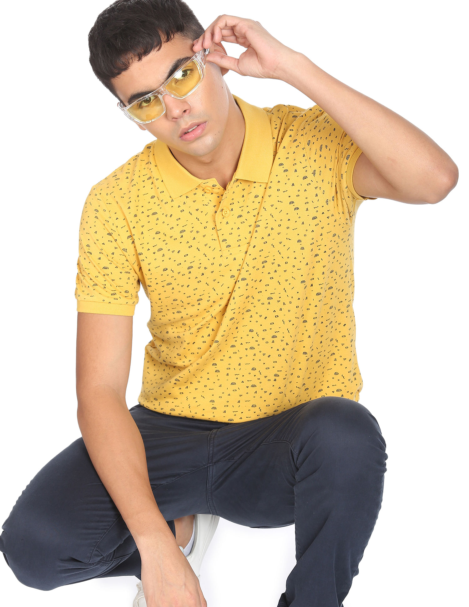 Flying Machine Abstract Print Cotton Polo Shirt