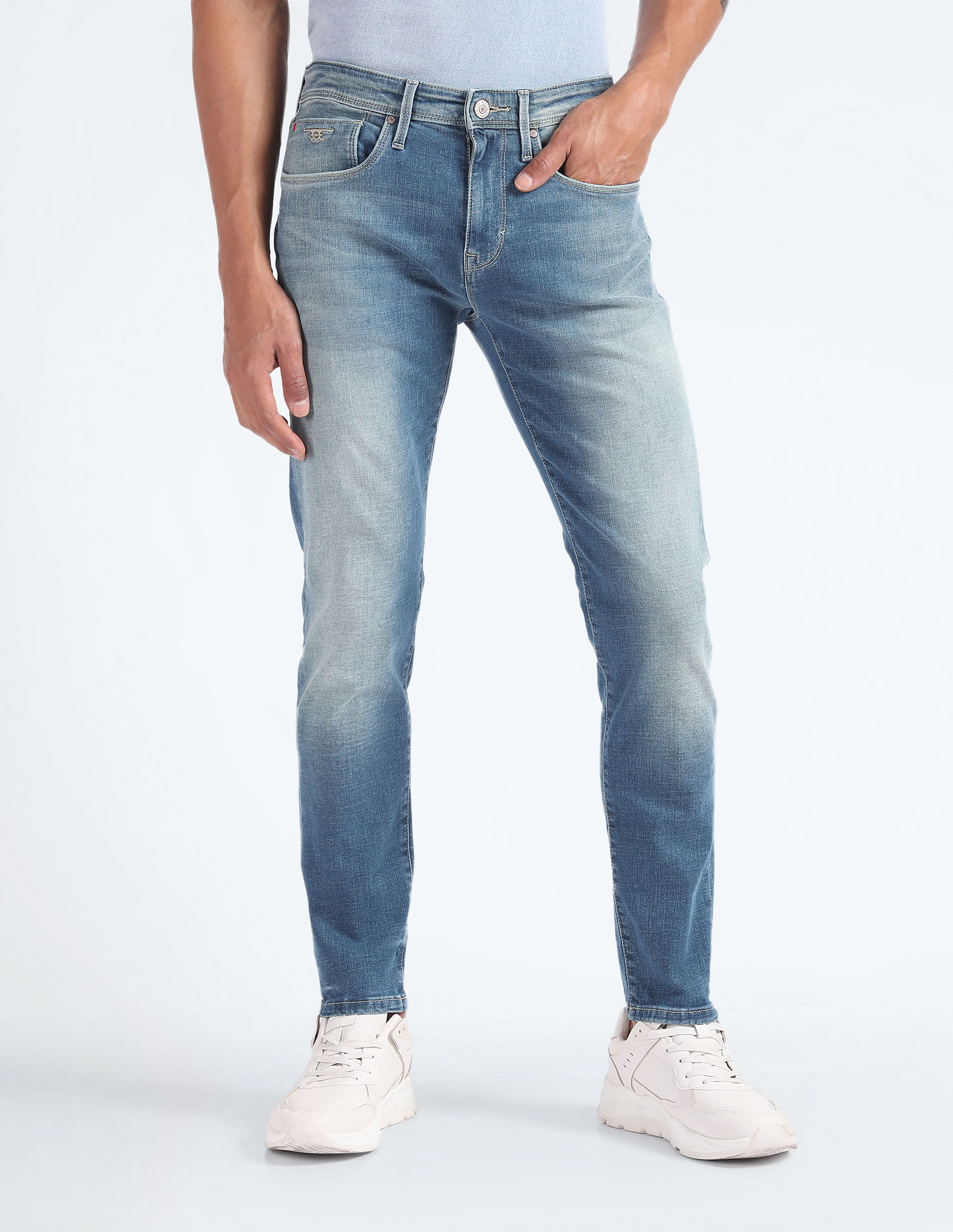Flying Machine Mid Rise Slash Slim Tapered Jeans