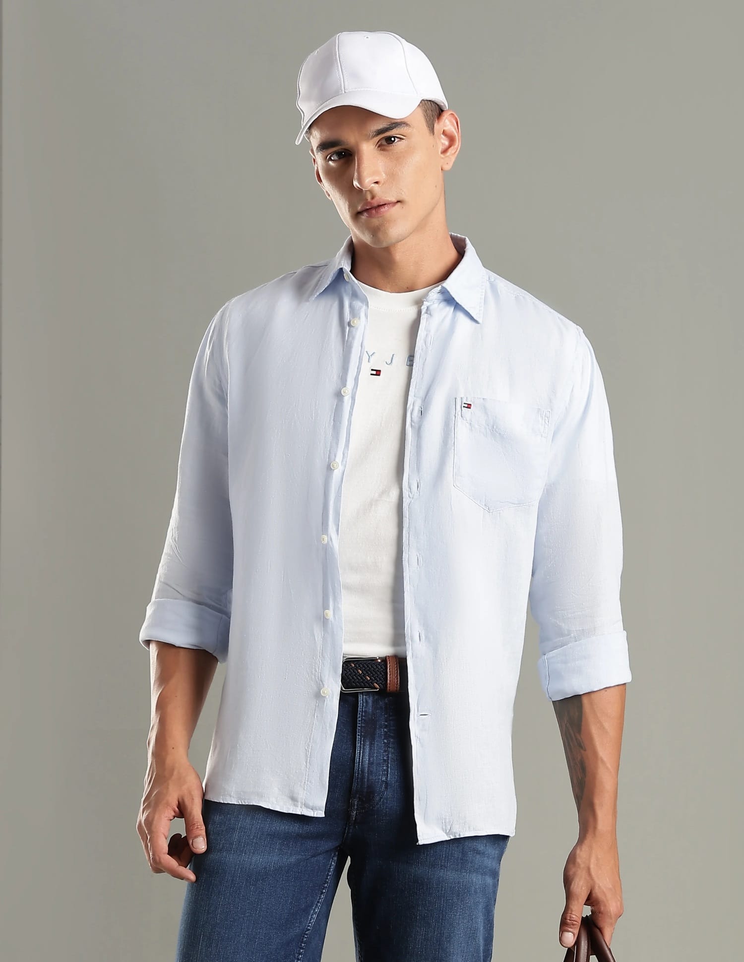 Buy Tommy Hilfiger Solid Regular Fit Linen Shirt