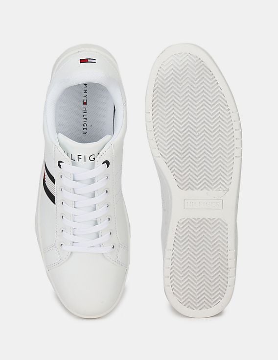 Buy Tommy Hilfiger Men White Lace Up Brand Stripe Sneakers  display picture 1