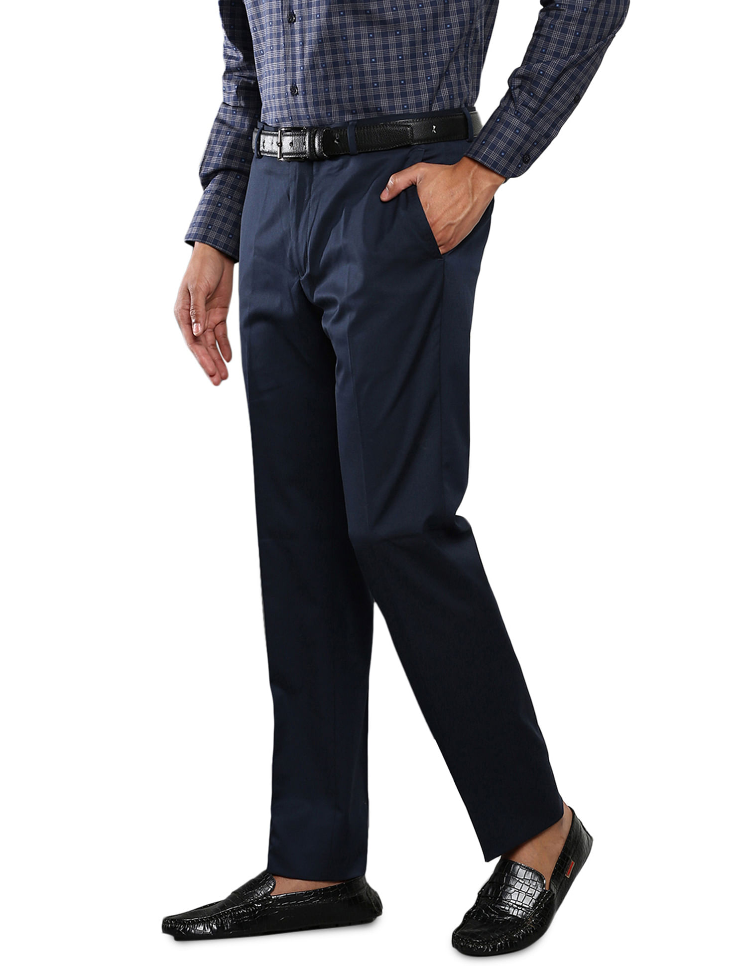 Debonair Navy Blue Cotton Pants - Hangrr