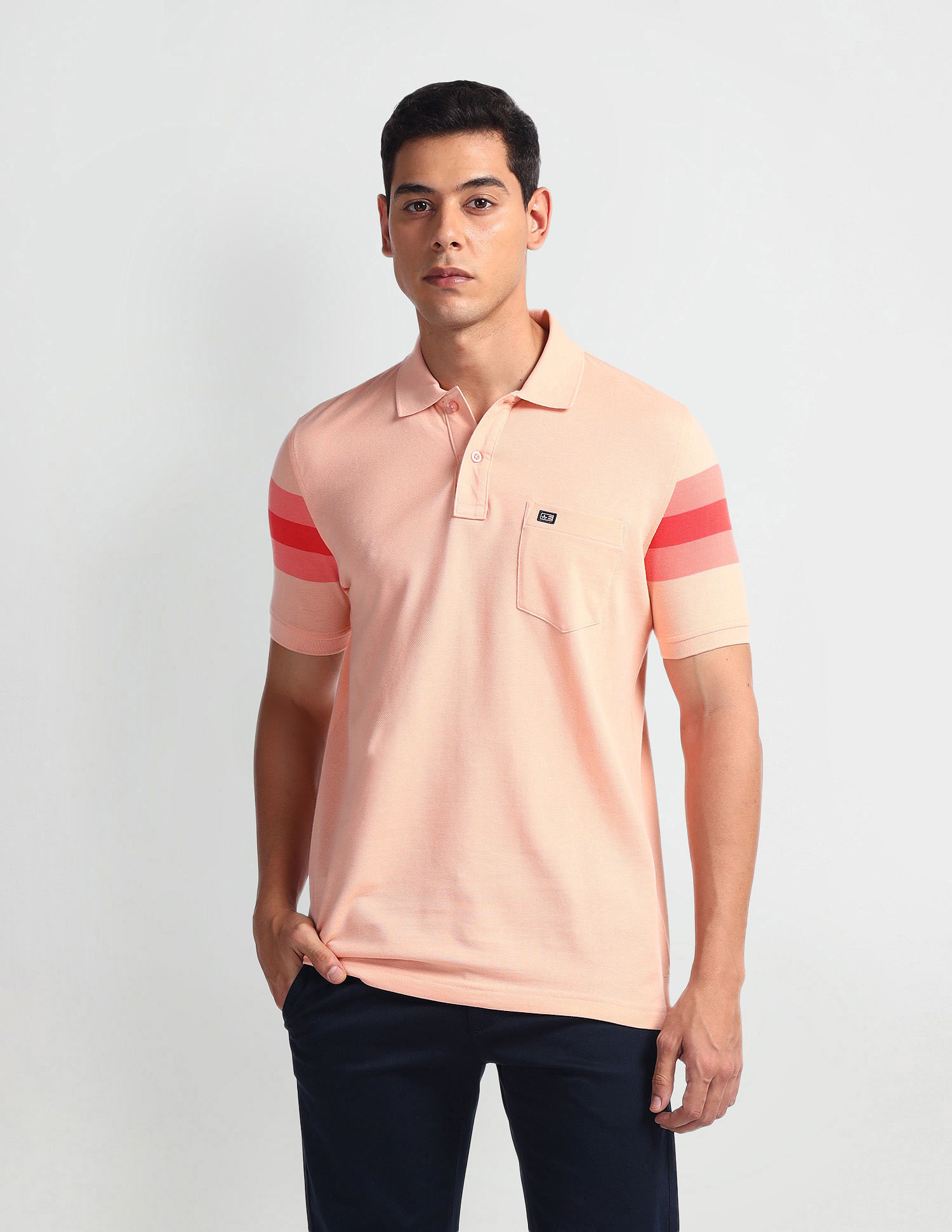 Arrow Sports Striped Sleeve Cotton Polo Shirt