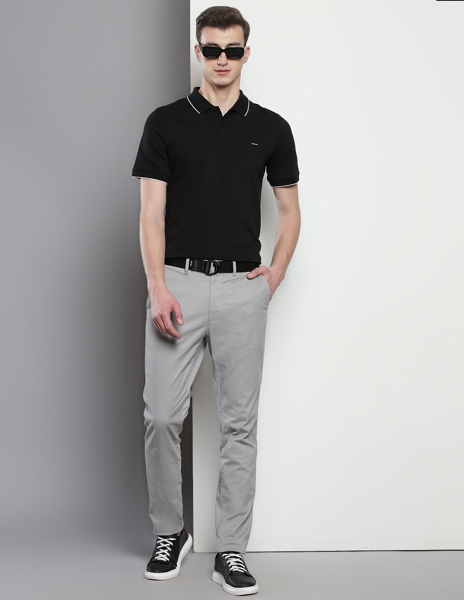 Calvin Klein Belted Modern Twill Slim Fit Chinos