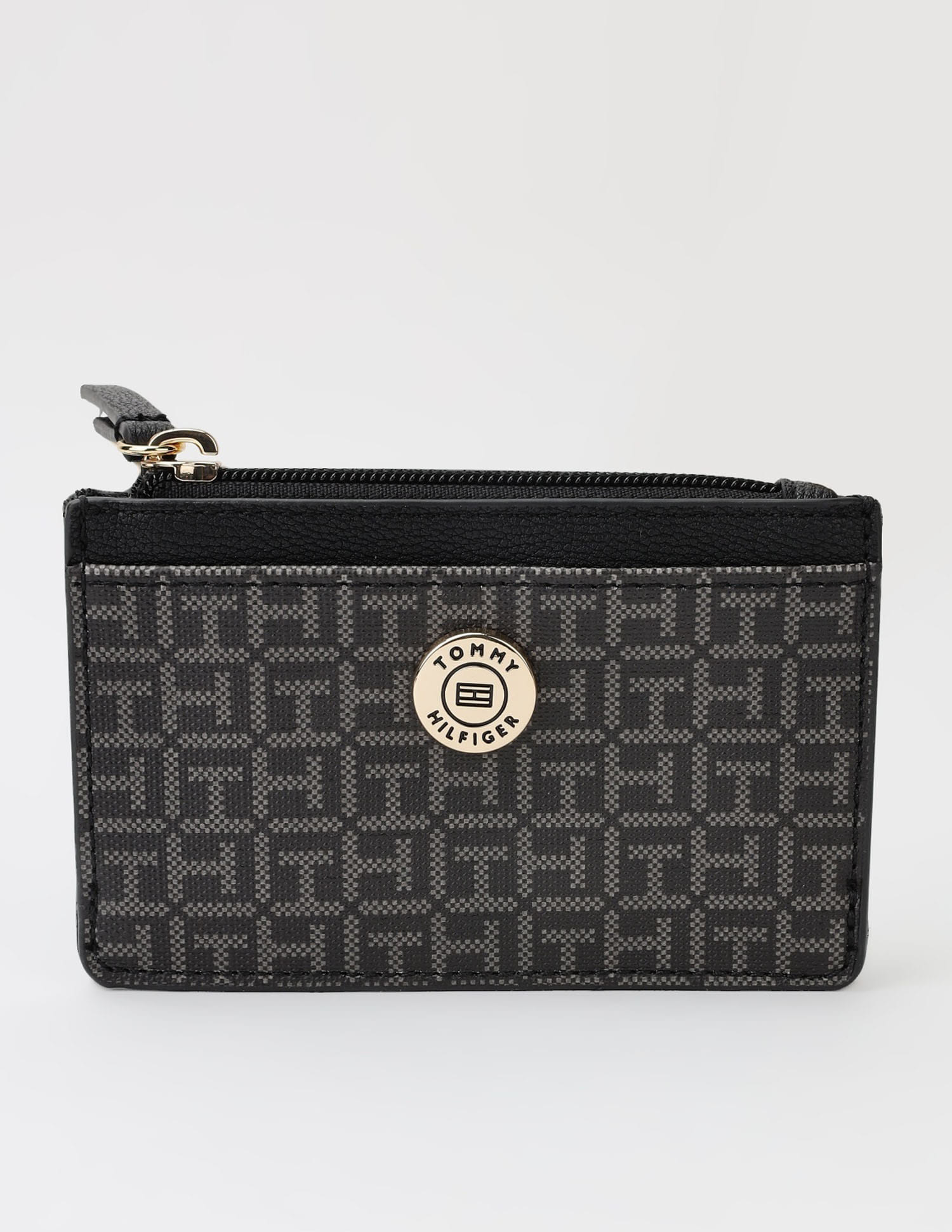 Tommy Hilfiger Logo Black Pvc Zip-Around Wallet