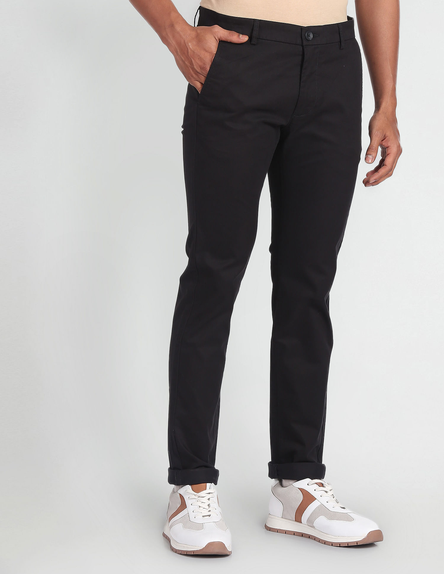 Buy Arrow Sport Mens Solid Black Slim Fit Casual Trousers Online - Lulu  Hypermarket India