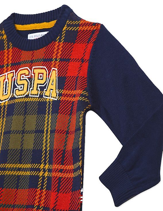 U.S. Polo Assn. Kids Crew Neck Checked Sweater