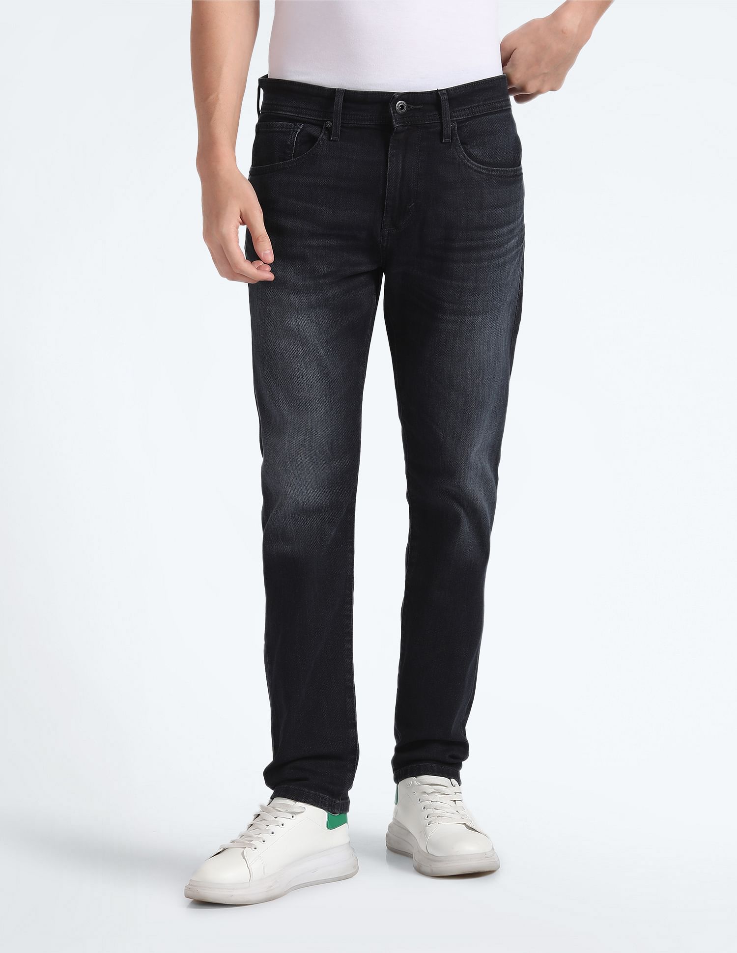 Flying Machine Mid Rise Slash Slim Tapered Jeans