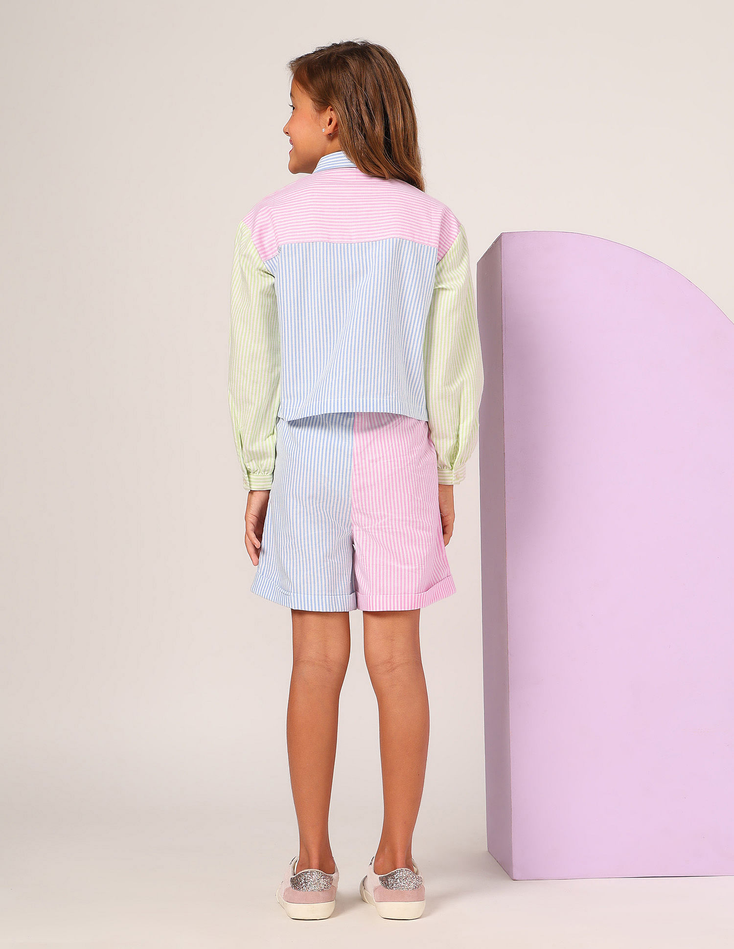 U.S. Polo Assn. Kids Girls Vertcial Striped Colorblocked Top