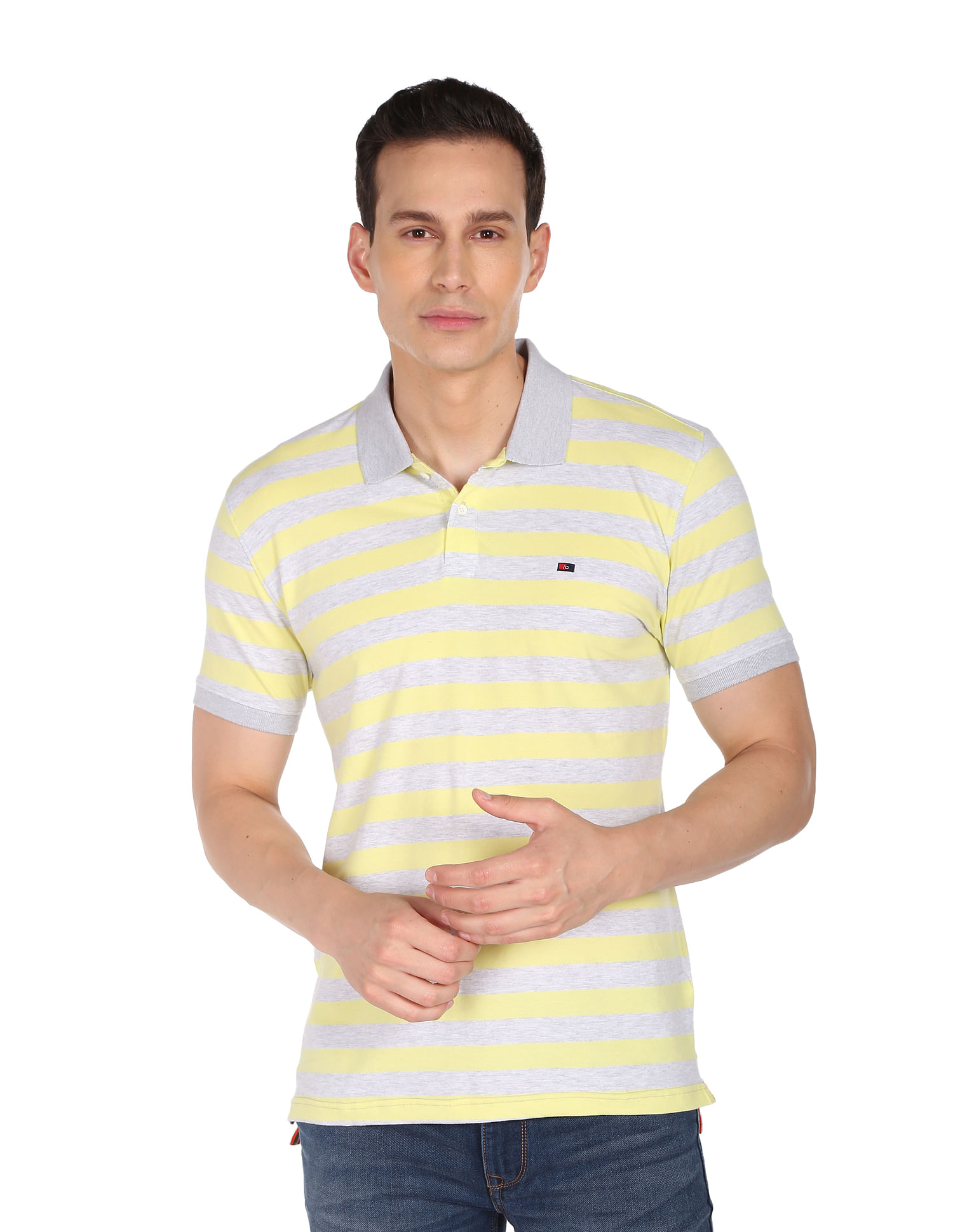 AD by Arvind Horizontal Stripe Heathered Polo Shirt