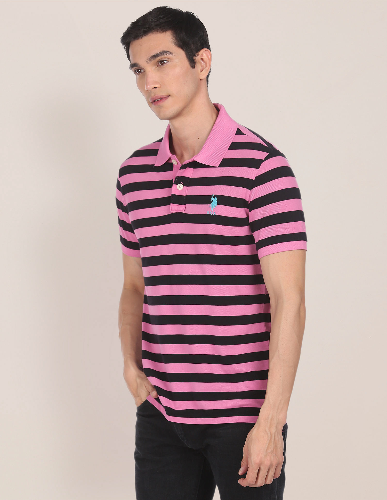 U.S. Polo Assn. Ribbed Collar Striped Polo Shirt