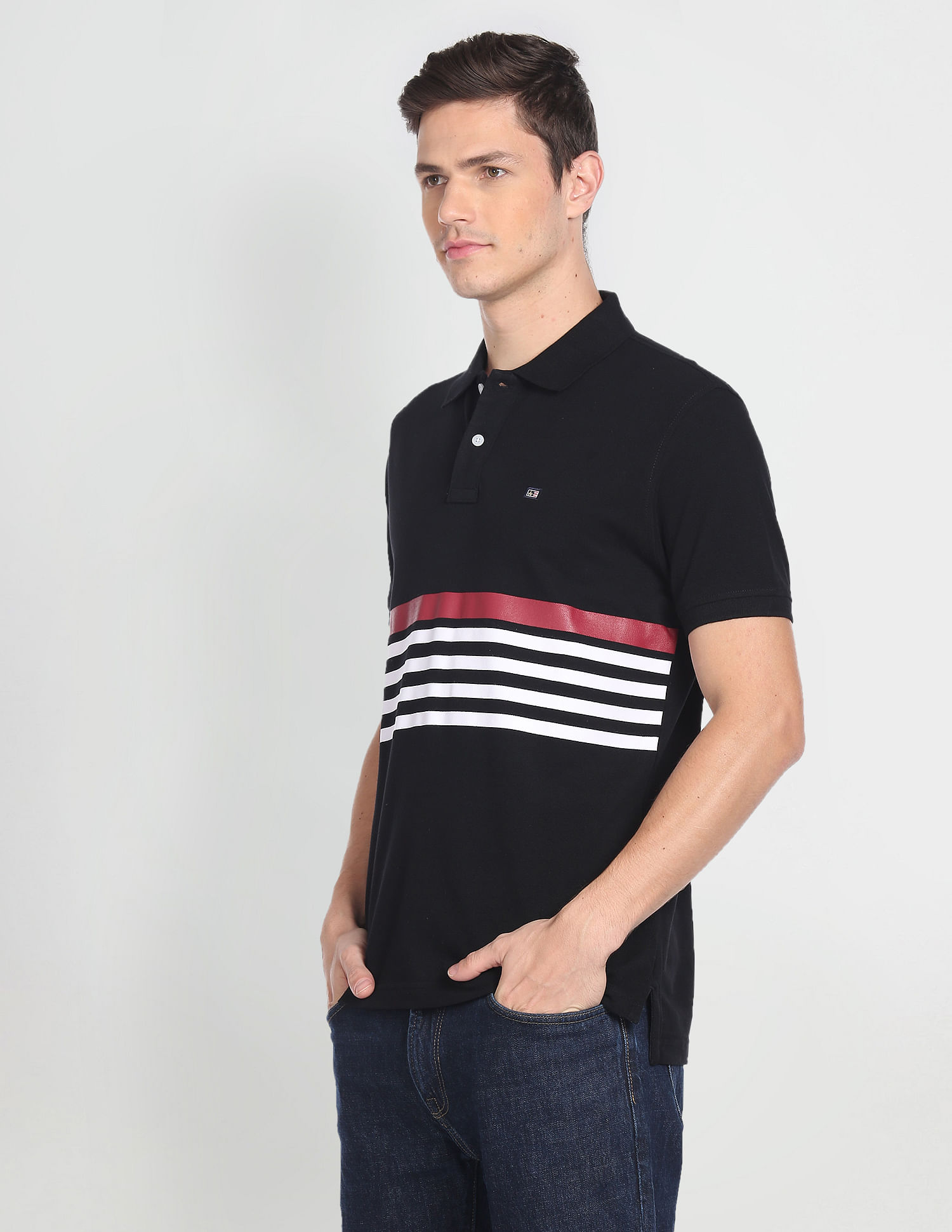 Arrow Sports Horizontal Stripe Cotton Polo Shirt