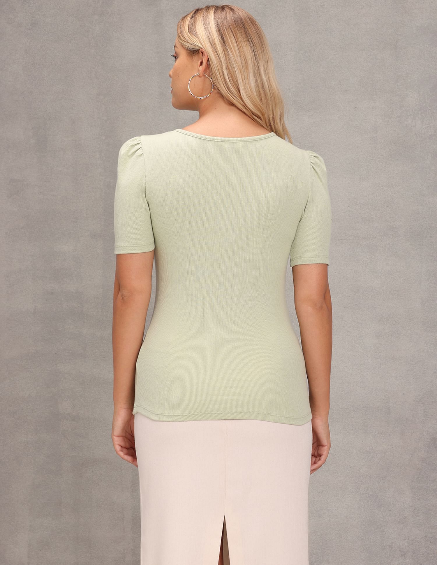 U.S. Polo Assn. Women Puff Sleeve Round Neck Top