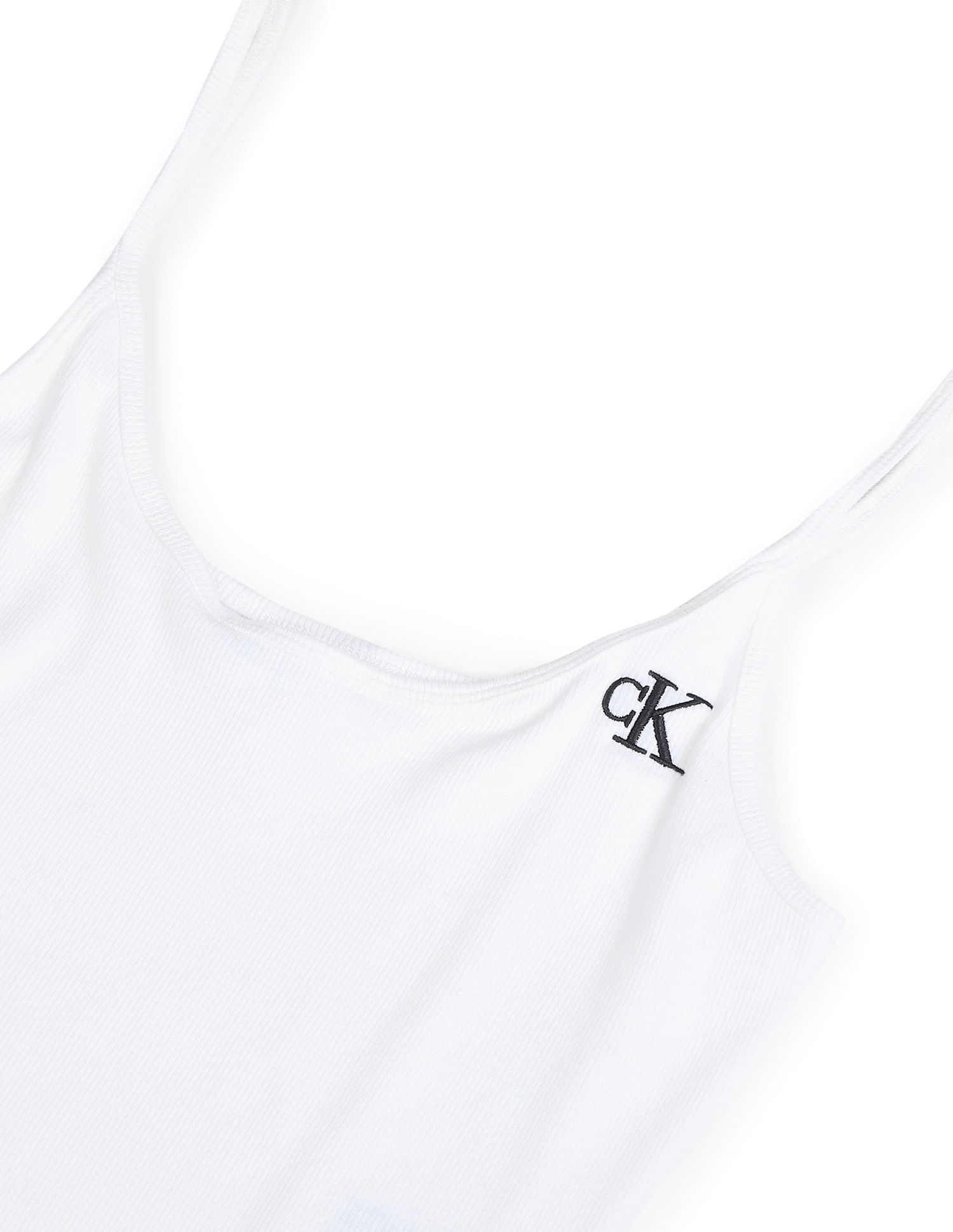 Calvin Klein Jeans Women White Scoop Neck Sleeveless Logo Bodysuit