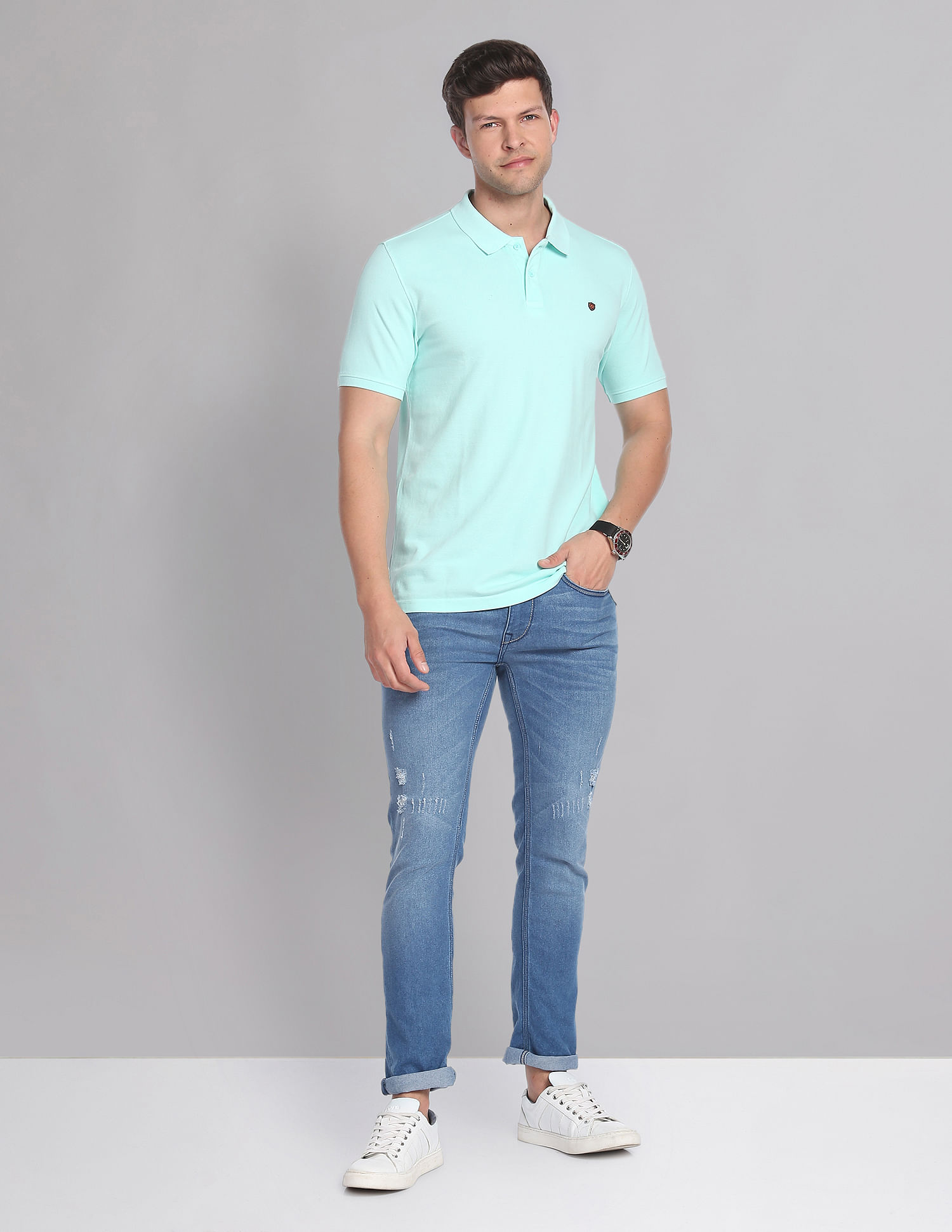 AD by Arvind Cotton Solid Polo Shirt