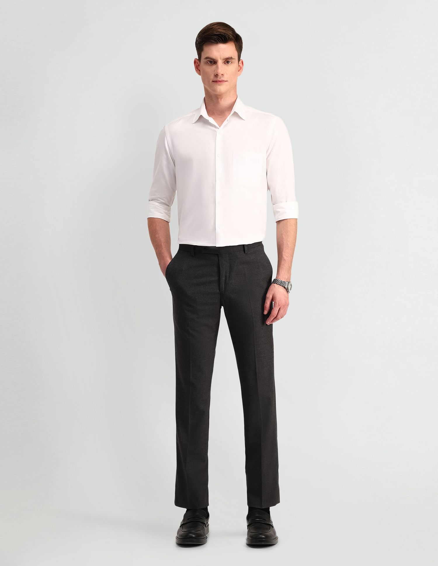 Arrow Slim Fit Flannel-Smart Flex Trousers